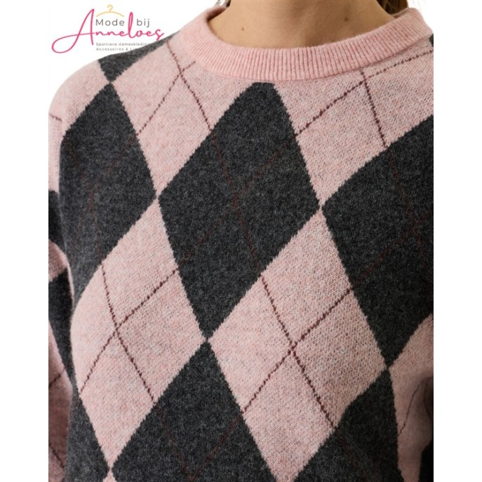 Garcia Pullover Ruit V260241-3105 Grijs Roze Garcia Pullover Ruit V260241-3105 Grijs Roze